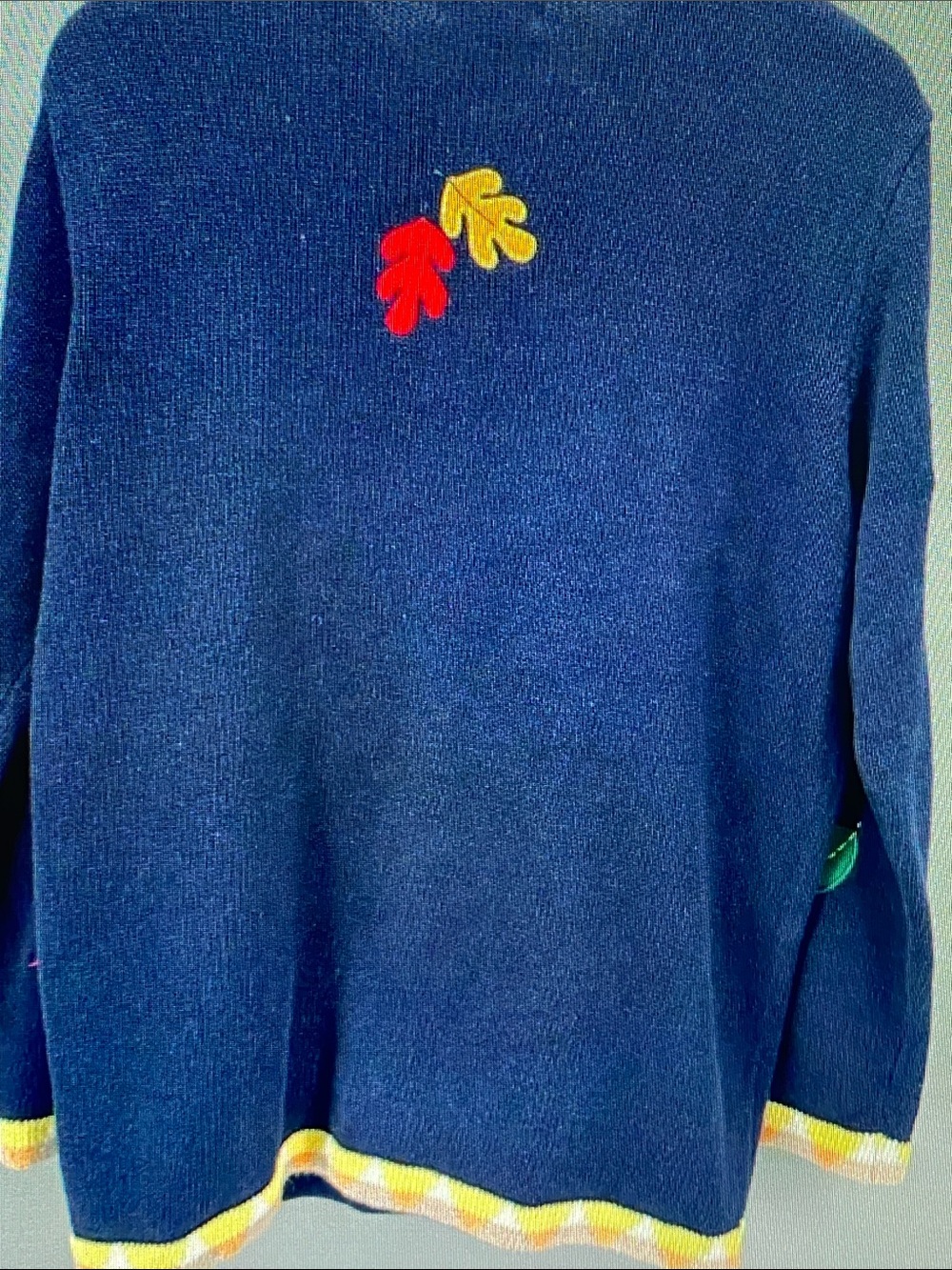 Quacker Factory Navy Cardigan with Multicolor Autumn Appliqués - Picture 8 of 8